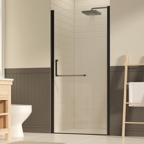 35-36 W  72 H Frameless Pivot Shower Door, Pivot Swing Shower Glass Doors With 0.25 6mm  SGCC Clear Tempered Glass,Explosion-Proof Film, Reversible Installation, Matte Black