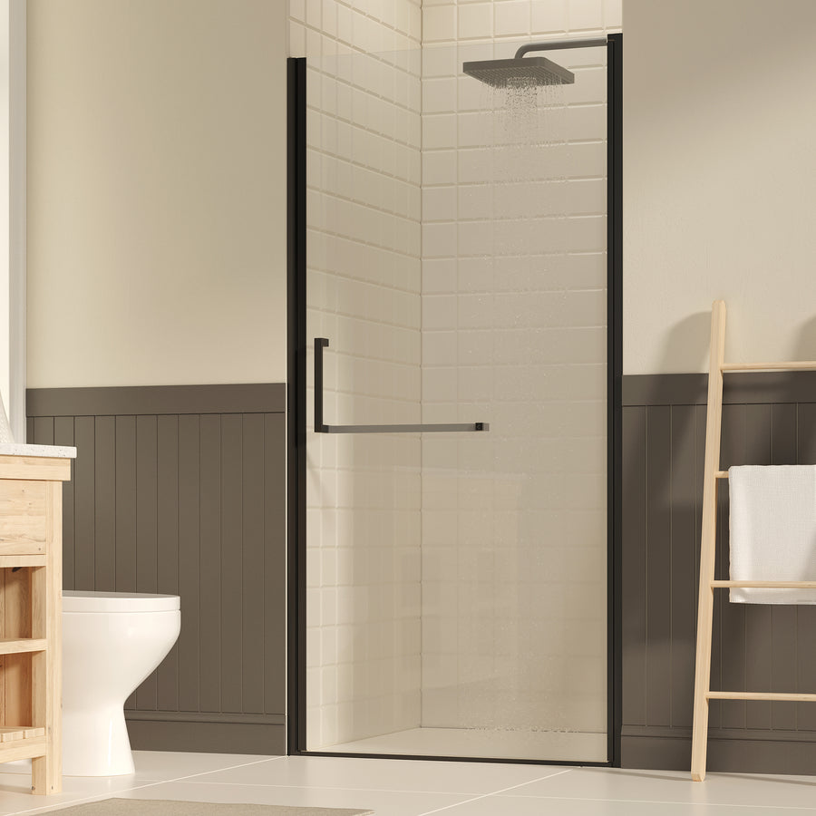 35-36 W  72 H Frameless Pivot Shower Door, Pivot Swing Shower Glass Doors With 0.25 6mm  SGCC Clear Tempered Glass,Explosion-Proof Film, Reversible Installation, Matte Black