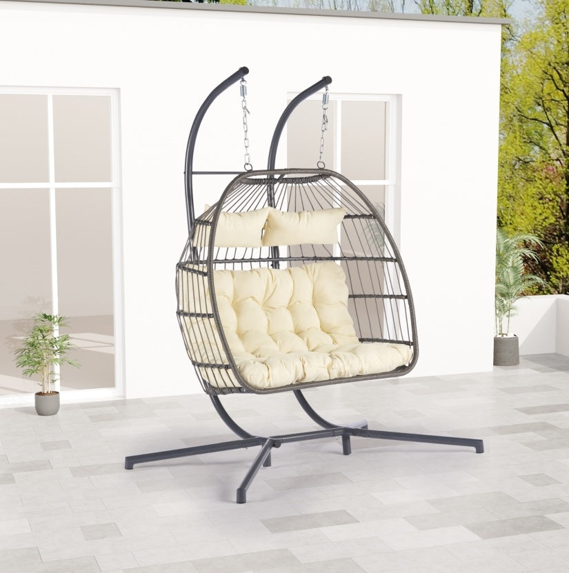 2 Person Outdoor Rattan Hanging Chair Patio Wicker Egg Chair