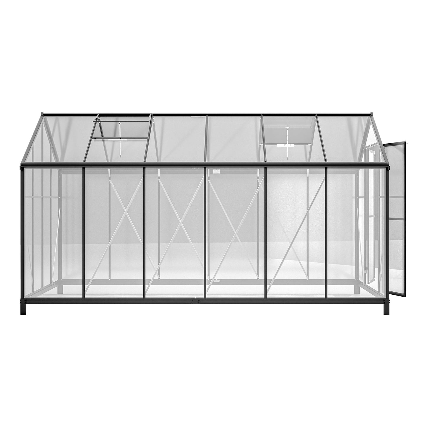 8' X 12' Outdoor Greenhouse, Heavy Duty Polycarbonate Greenhouse, Large Walk-in Greenhouse With Double Doors And Two Ventilation Windows, Aluminum Greenhouse For Outdoor Greenhouse Garden Backyard