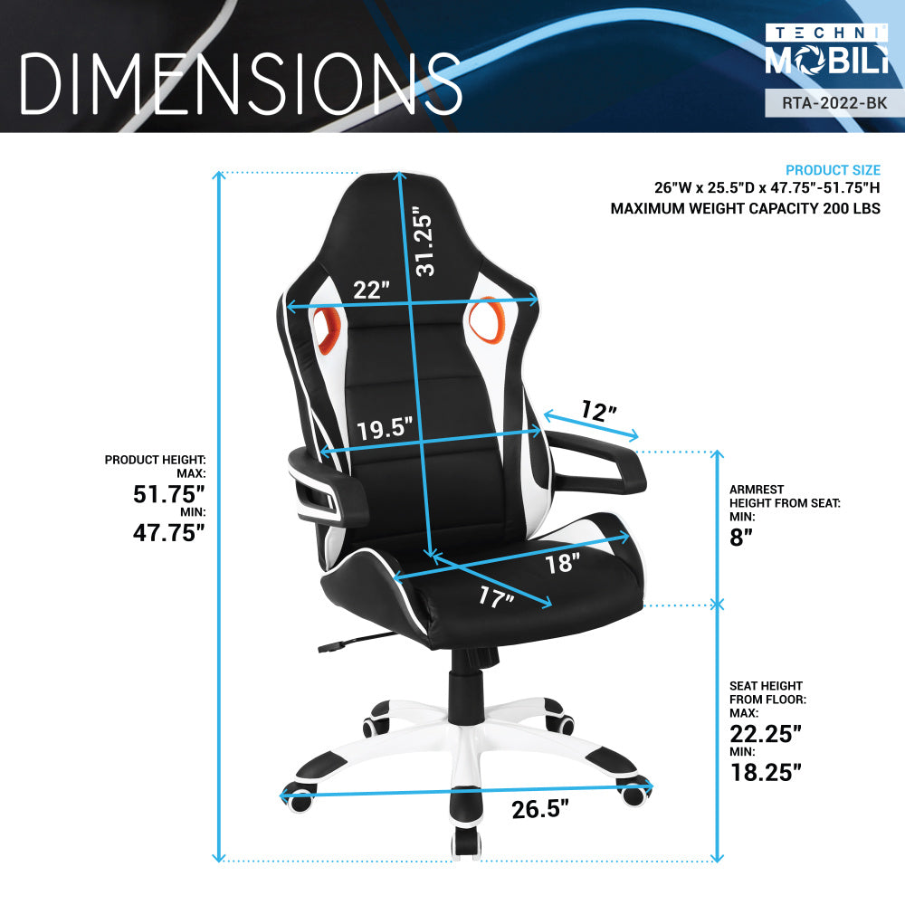 Techni Mobili Racing Style Home &amp; Office Chair, Black