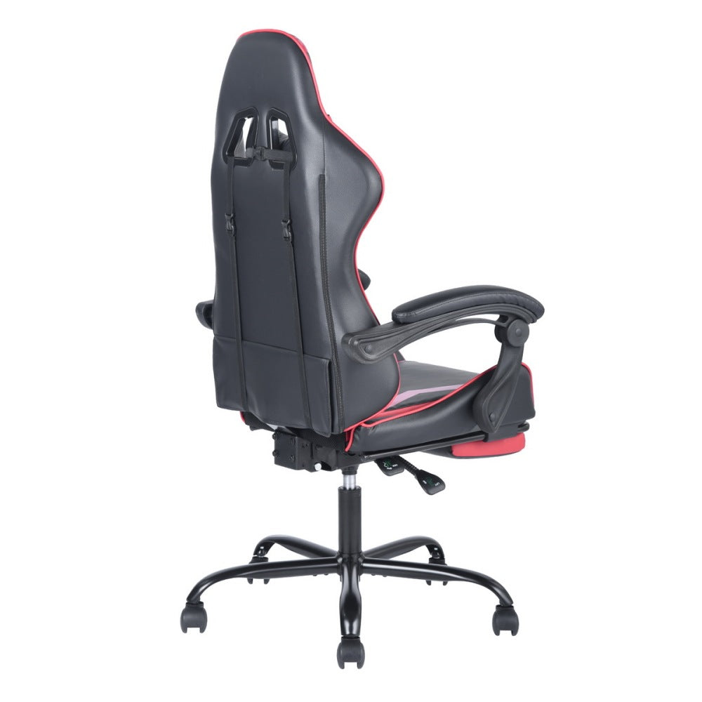 Gaming Office High Back Computer Leather Desk Mesh Ergonomic 180 Degrees Adjustable Swivel Task Chair with Headrest and Lumbar Support, &amp; Footrest , Red