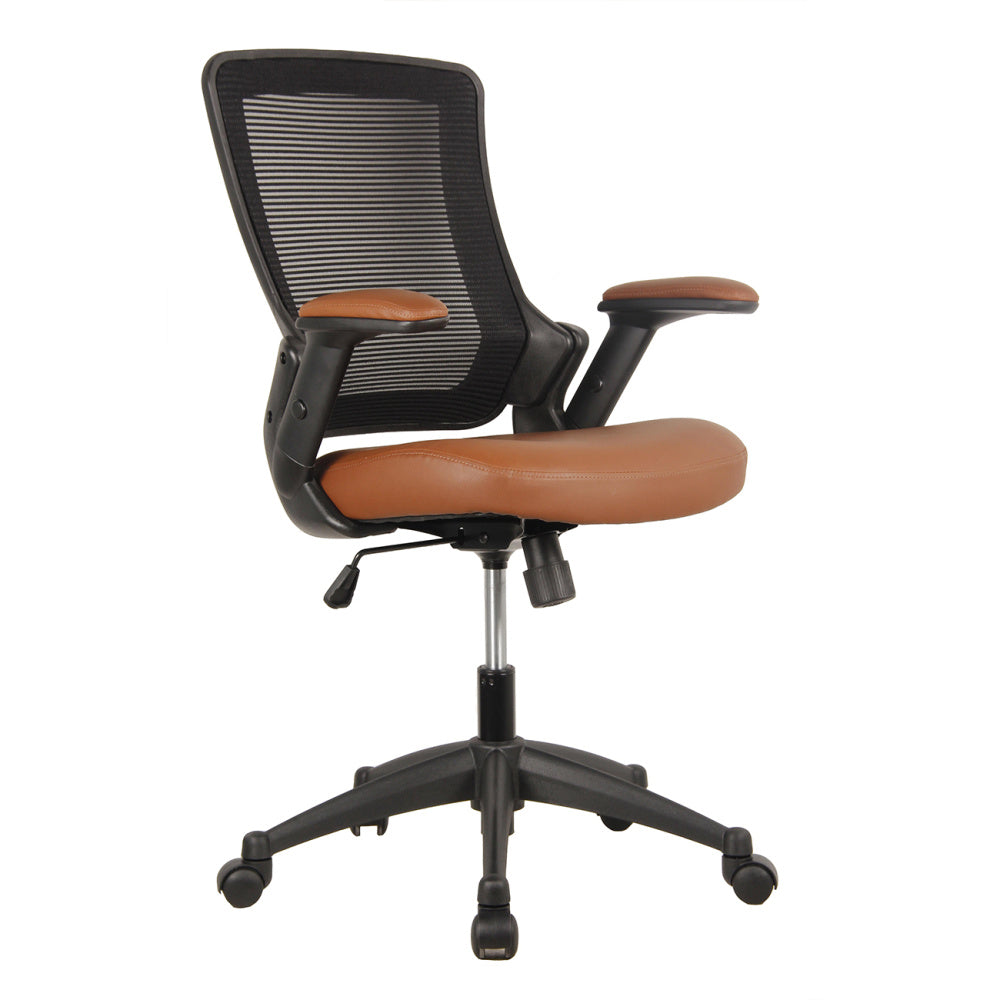 Techni Mobili Mid-Back Mesh Task Office Chair with Height Adjustable Arms, Brown