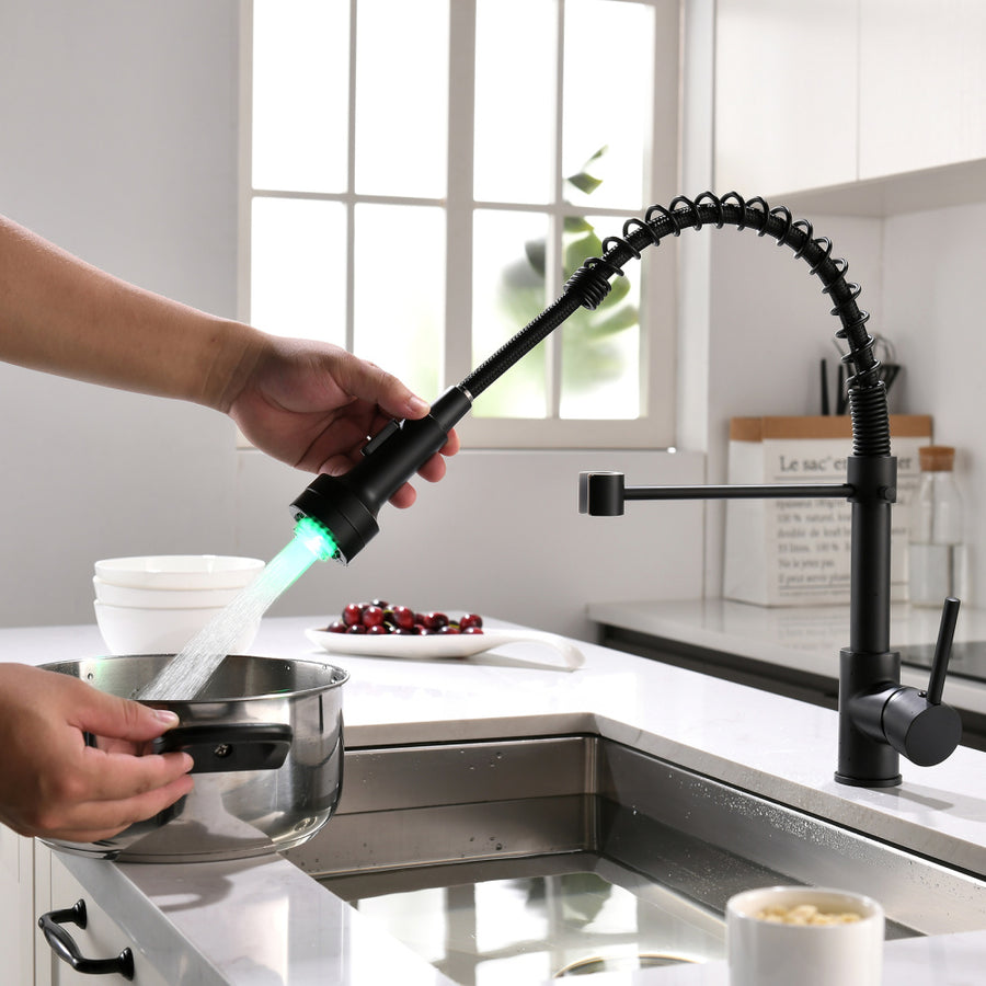 Grifo de cocina comercial LED con rociador extraíble, grifo monomando para fregadero de cocina 