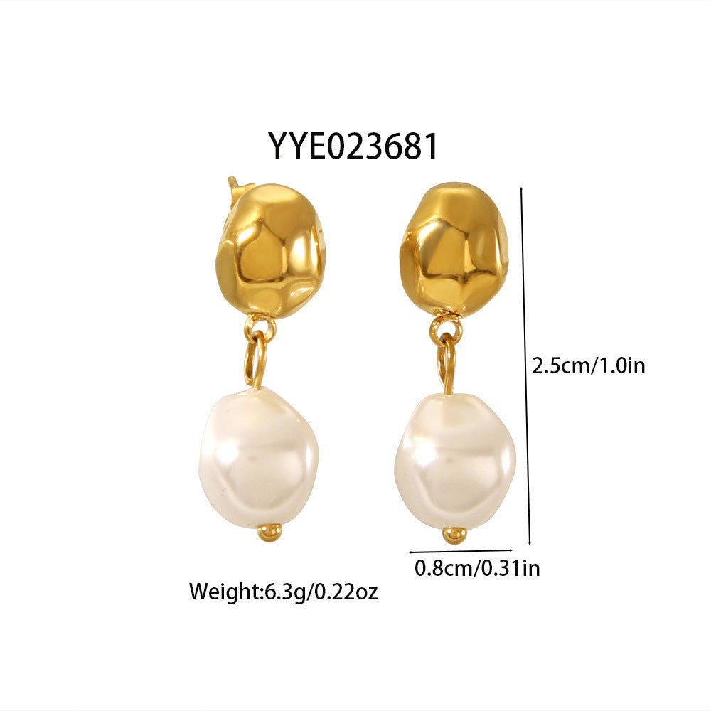 Titanium Steel Irregular High-grade Pearl Earrings For Women
