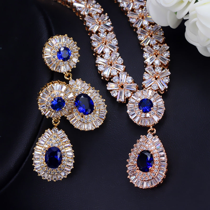 Two Piece Set Of Zircon Necklace Earrings