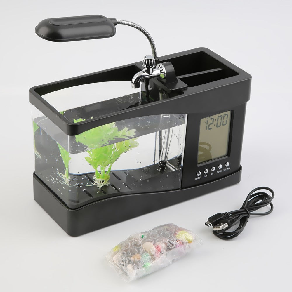 Mini Aquarium Perpetual Calendar Alarm Clock USB Flowing Lights Have Years of Gifts