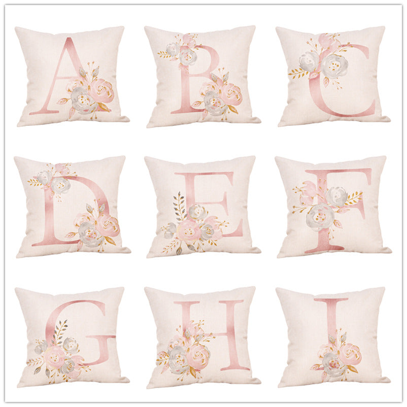 Funda de almohada nórdica personalizada con letras rosas, almohada corta de felpa para sofá de coche, soporte para la cintura 