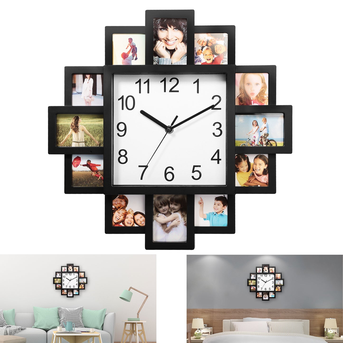 1Pc Photo Frame Clock Picture Collage 12-Picture Display Wall Clock Photowall Wall Hanging Home Decor For Valentines Day Gift