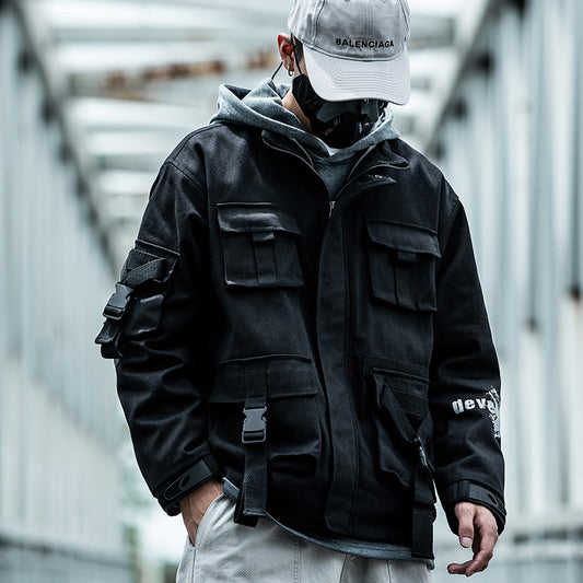 Graffiti printed ribbon stand-up overalls