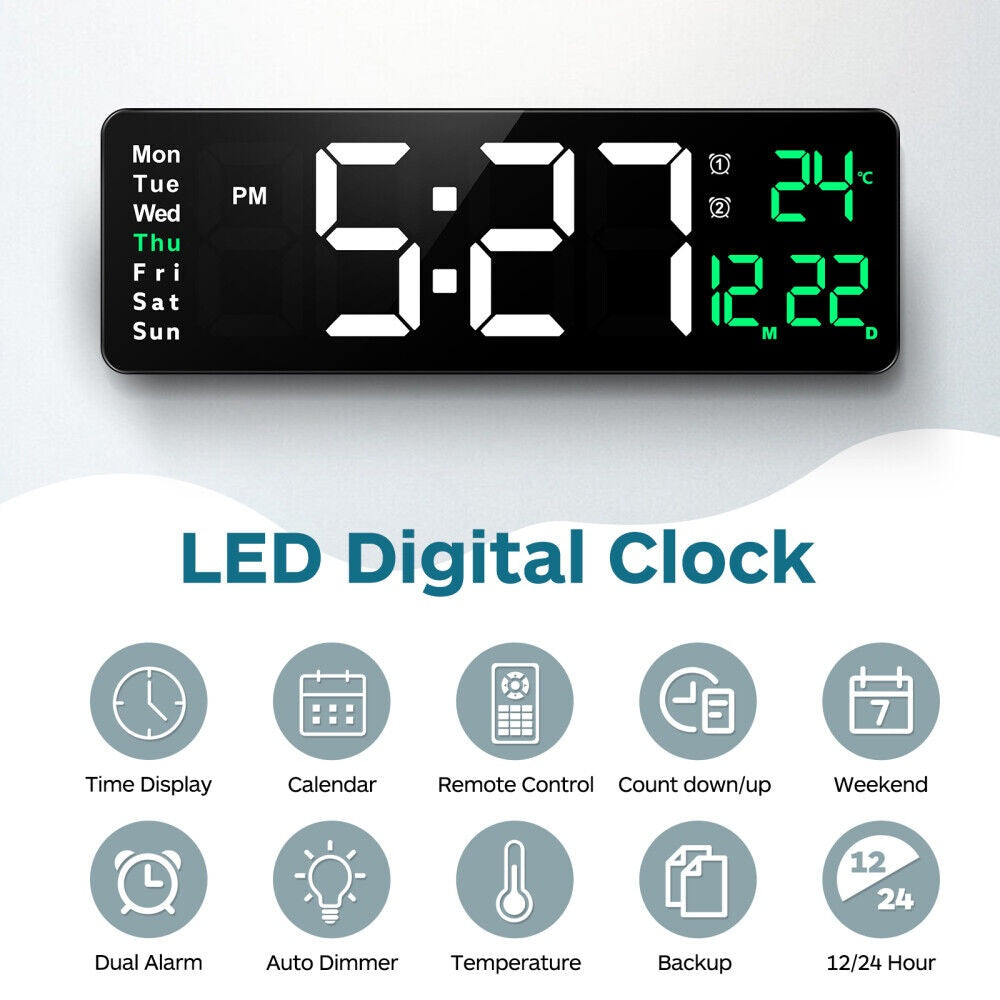 UK 16-inch LED Digital Clock With Battery