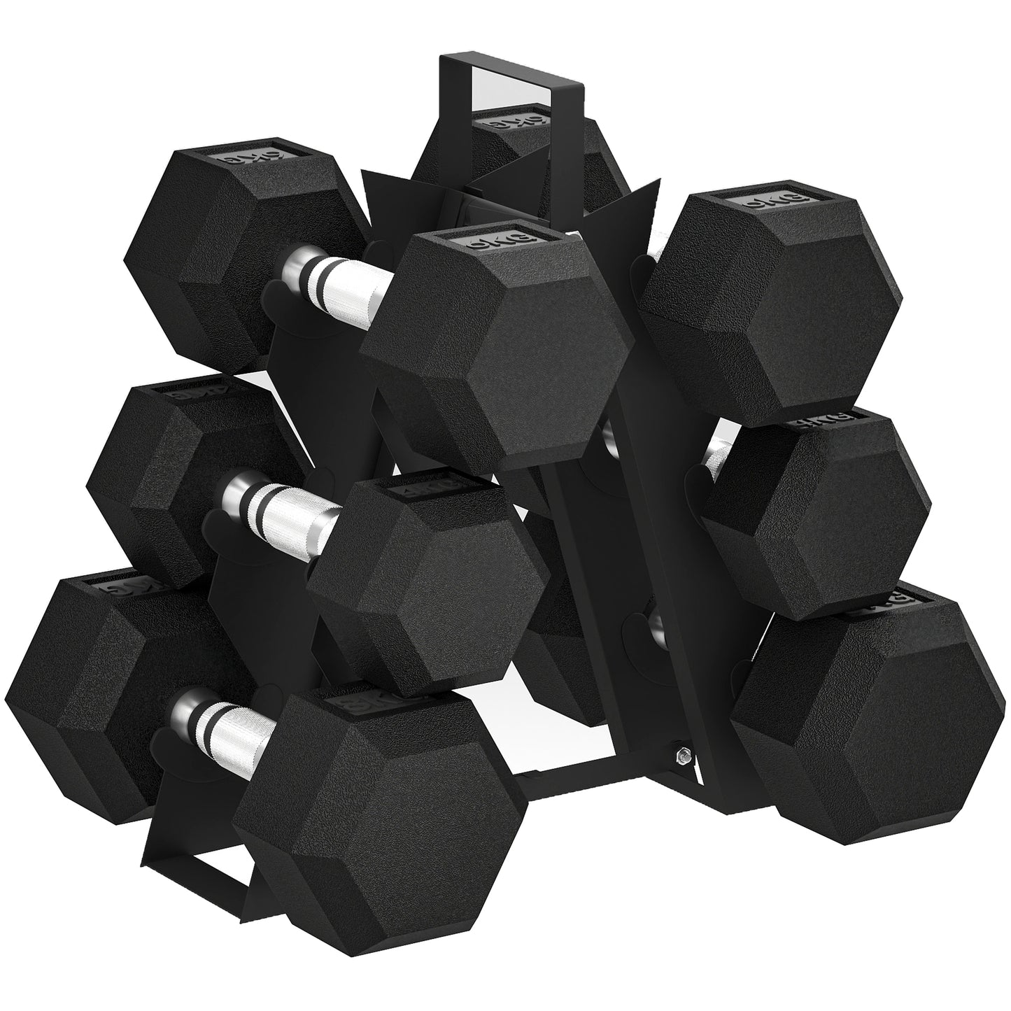 SPORTNOW Hex Dumbbell Set With Weights Storage Rack, Rubber Coated Dumbbells, Non-Slip Chrome Handles, Space-Saving For Home Gym Weight Lifting Strength Training, 2 X 2kg, 2 X 5kg, 2 X 8kg