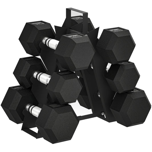 SPORTNOW Hex Dumbbell Set With Weights Storage Rack, Rubber Coated Dumbbells, Non-Slip Chrome Handles, Space-Saving For Home Gym Weight Lifting Strength Training, 2 X 2kg, 2 X 5kg, 2 X 8kg