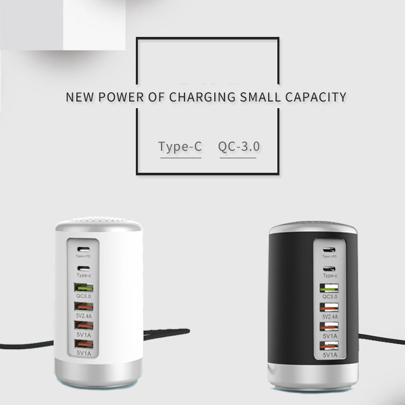 USB C Charging Station With 6Ports Mobile Phone Charger Multi-port Usb Cylindrical Charger