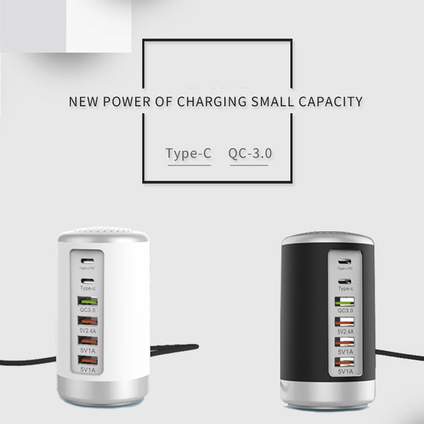 USB C Charging Station With 6Ports Mobile Phone Charger Multi-port Usb Cylindrical Charger