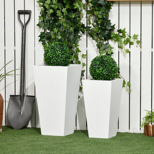 2-Pack Outdoor Planter Set, Flower Pots with Drainage Holes, Durable & Stackable Plant Pot, 22in & 18in, for Porch, Entryway, Patio, Yard, Garden, White