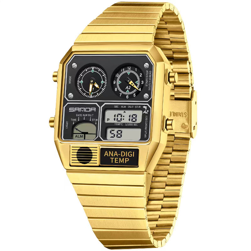 Multifunctional Retro Square Waterproof Mens Watch With Temperature Measurement