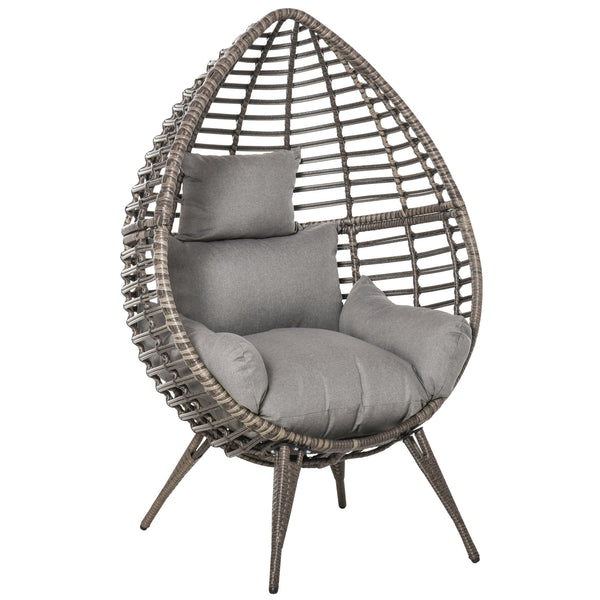 Teardop PE Wicker Rattan Chair W/ Thick Cushions 4 Legs Outdoor Seat Egg Garden