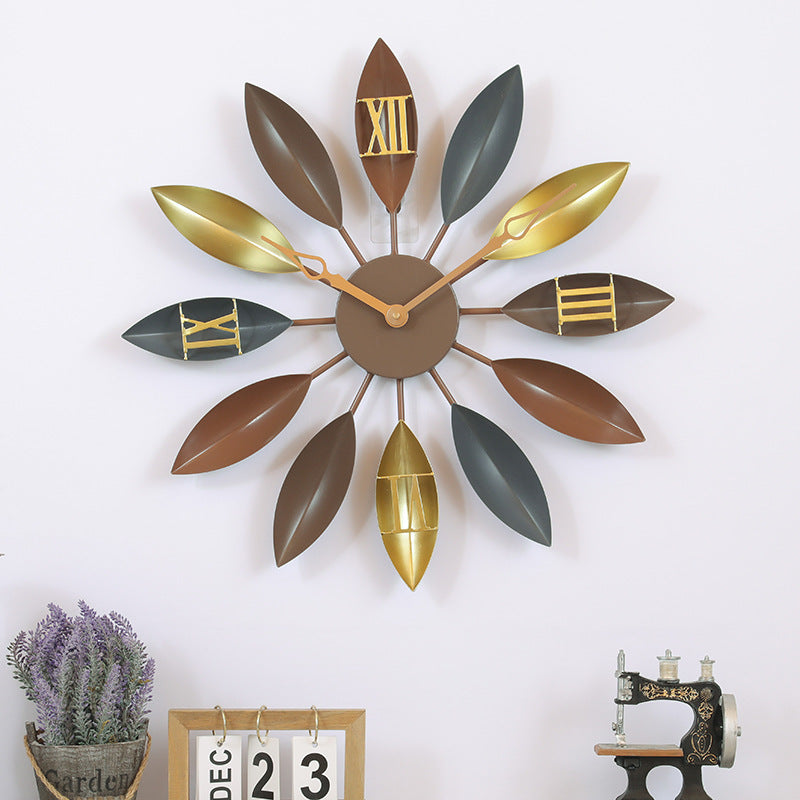 Iron Leaf Wall Clock Bar Decoration Creative Living Room