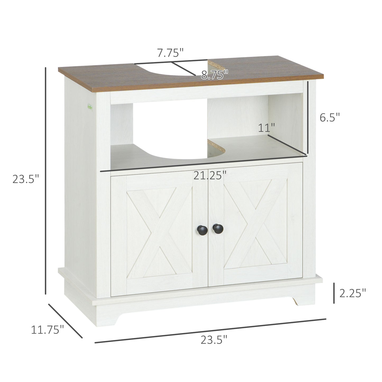 Modern Farmhouse Bathroom Sink Cabinet, Pedestal Sink Storage Cabinet with Double Doors and Shelves, White