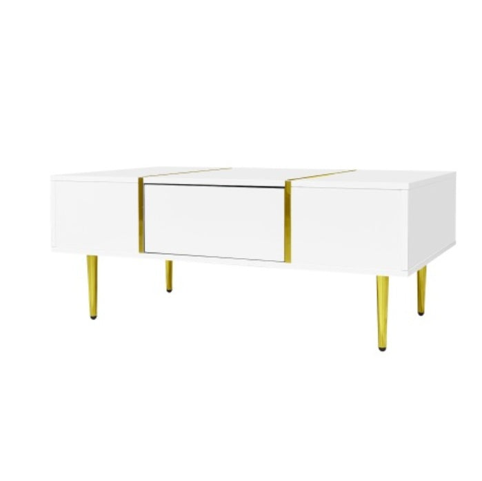 White High-gloss Coffee Table, Modern And Simple, With 2 Drawers