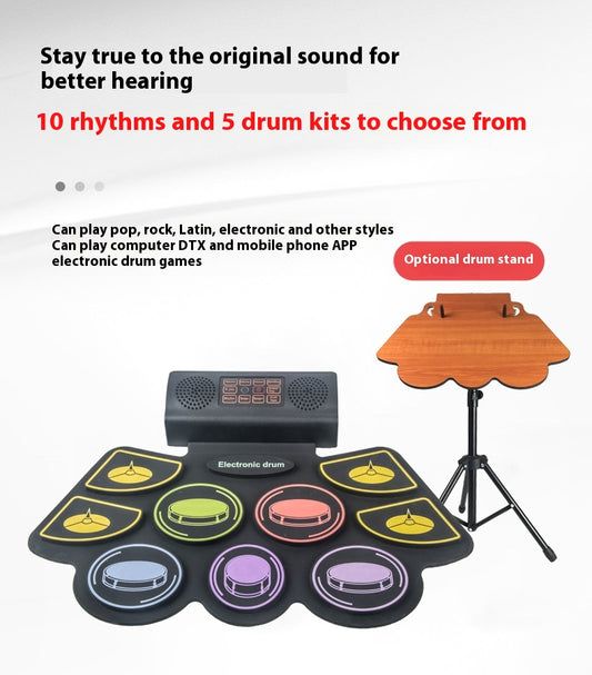 Color Hand Roll-up Drum Kit Portable Hand Roll Drum With Bracket