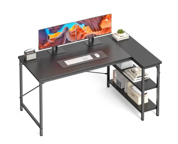 L Shaped Desk 47 Inch Computer Desk Gaming Furniture Corner Desks Home Office PC Table With Reversible Storage Shelves