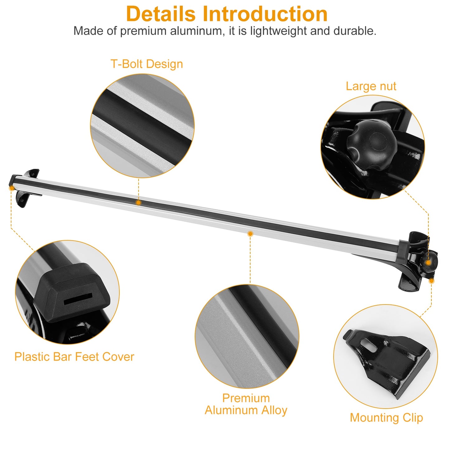 47.24in Universal Top Roof Rack Cross Bar Cargo Carrier Aluminum Crossbar Rack With 165LBS Capacity Fit For Most Vehicle Wagon Car Without Roof Side Rail