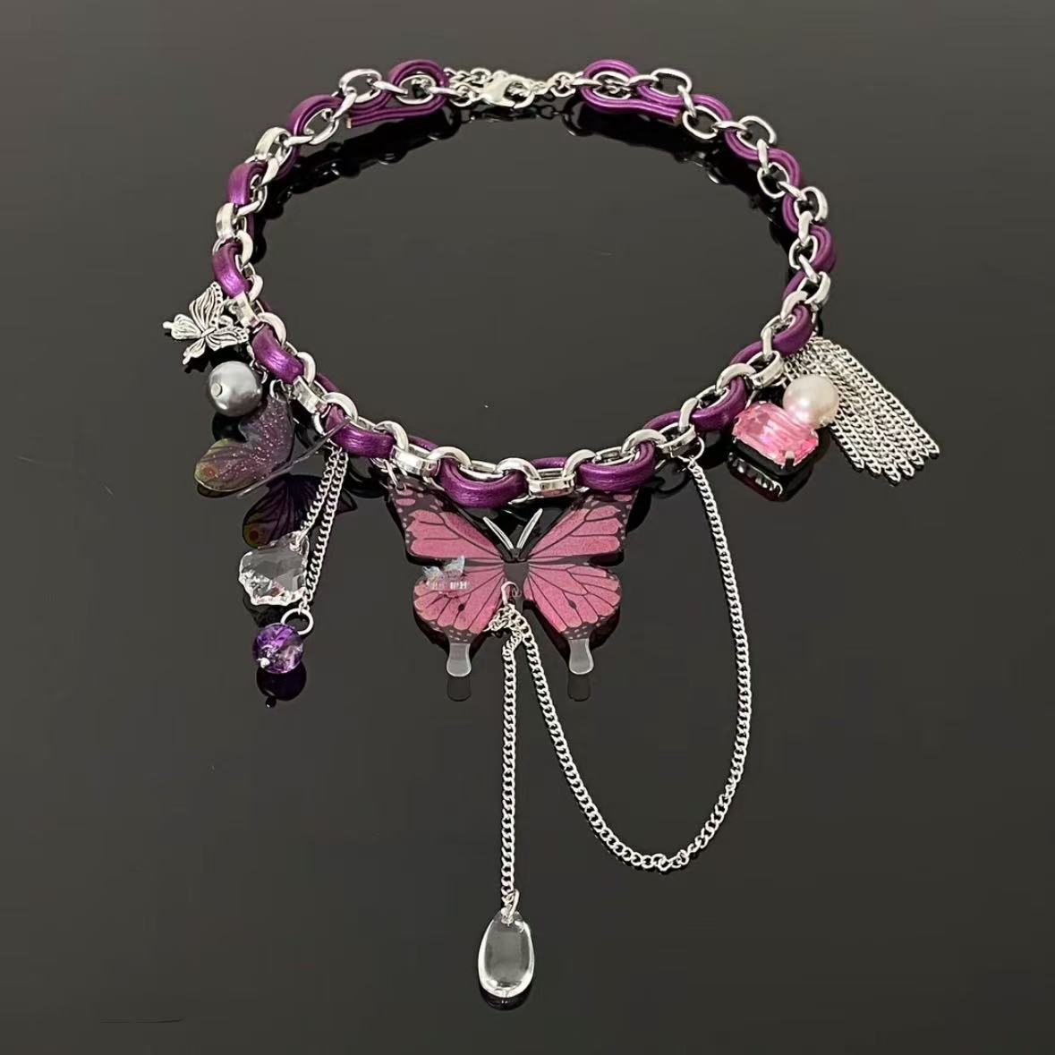 Purple Butterfly Pendant Tassel Necklace For Women Intricately Crafted Niche Design