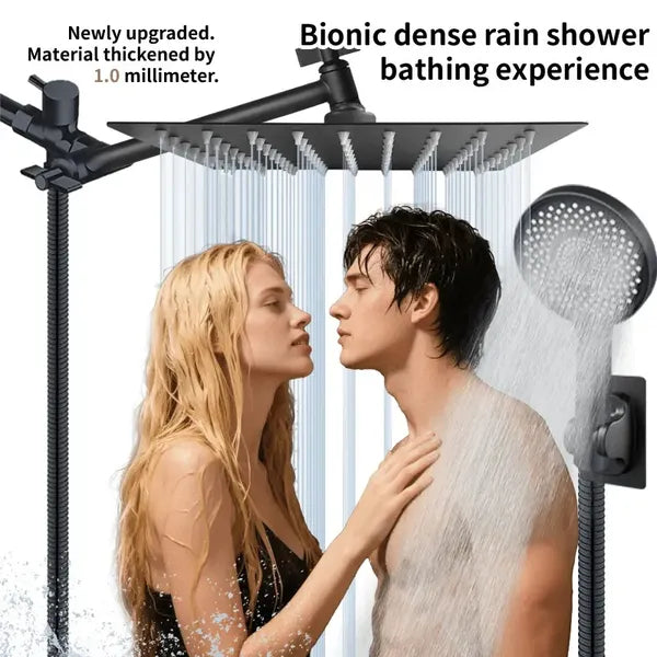 3-in-1 Shower System - High-Flow Square Rain Head + Adjustable Arm + Handheld Spray