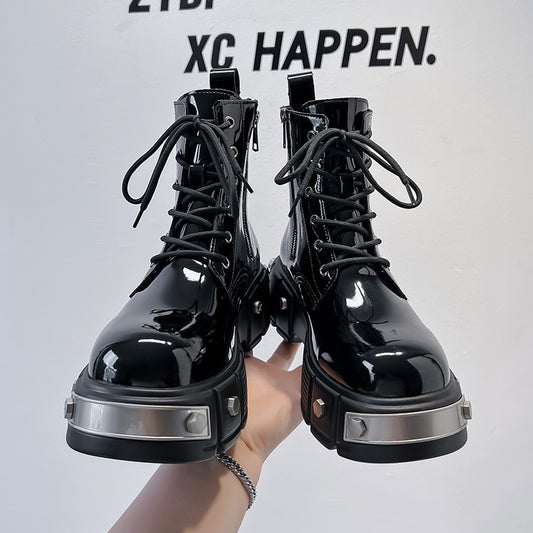 Neu Herren Martin Stiefel mit Blockabsatz und Plateausohle und runder Spitze