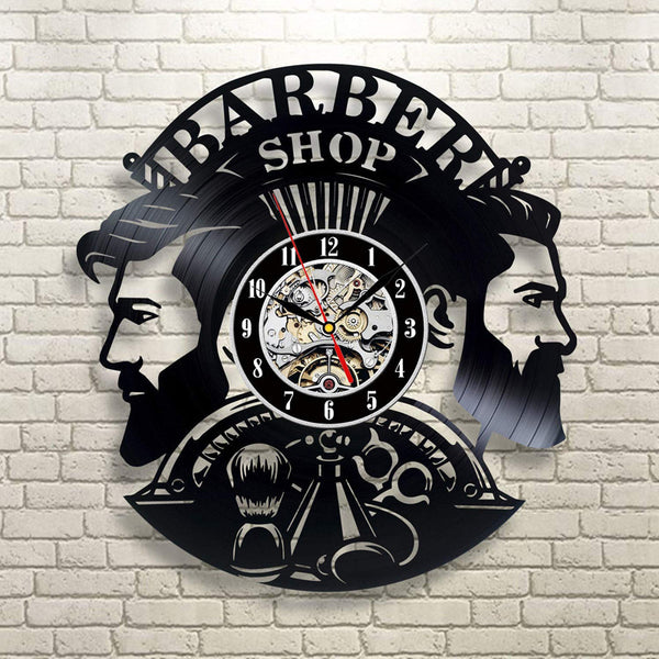 Black Gum Wall Clock Barber Gentleman Beard Vinyl