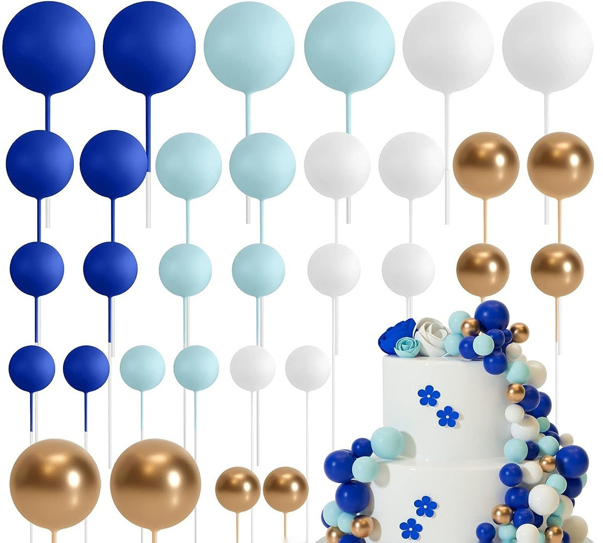 32 Pcsset Colorful Foam Ball Birthday Cake Decoration Multi-style Plug-in