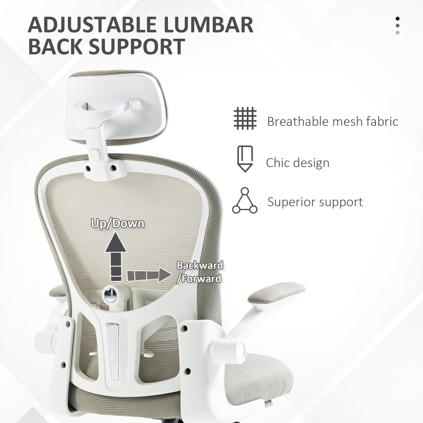 Vinsetto Multi-Adjustable Office Chair, With Lumbar Support, Headrest And Mesh Back - Grey