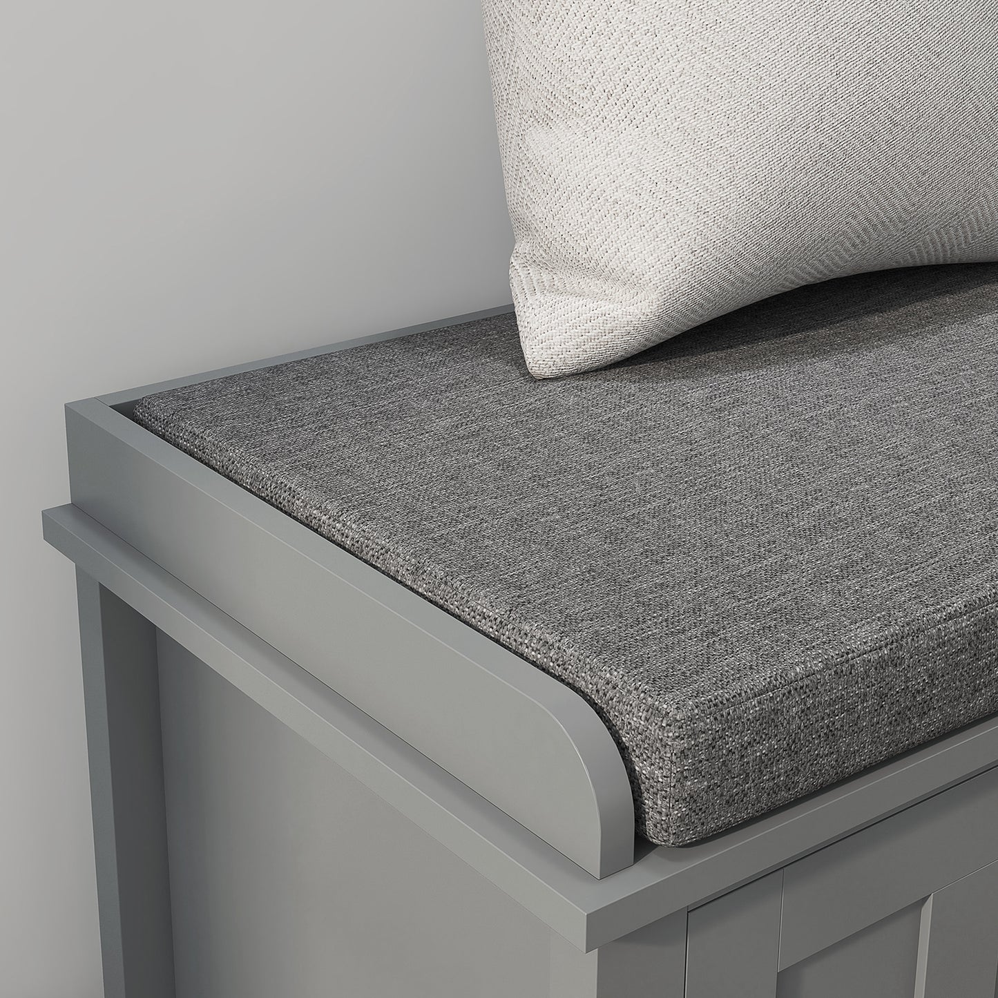 Modern Shoe Storage Bench, Entry Way Bench with Cushion, 2 Sliding Doors, Storage Ottoman Bench, Holds 10 Pairs, Gray