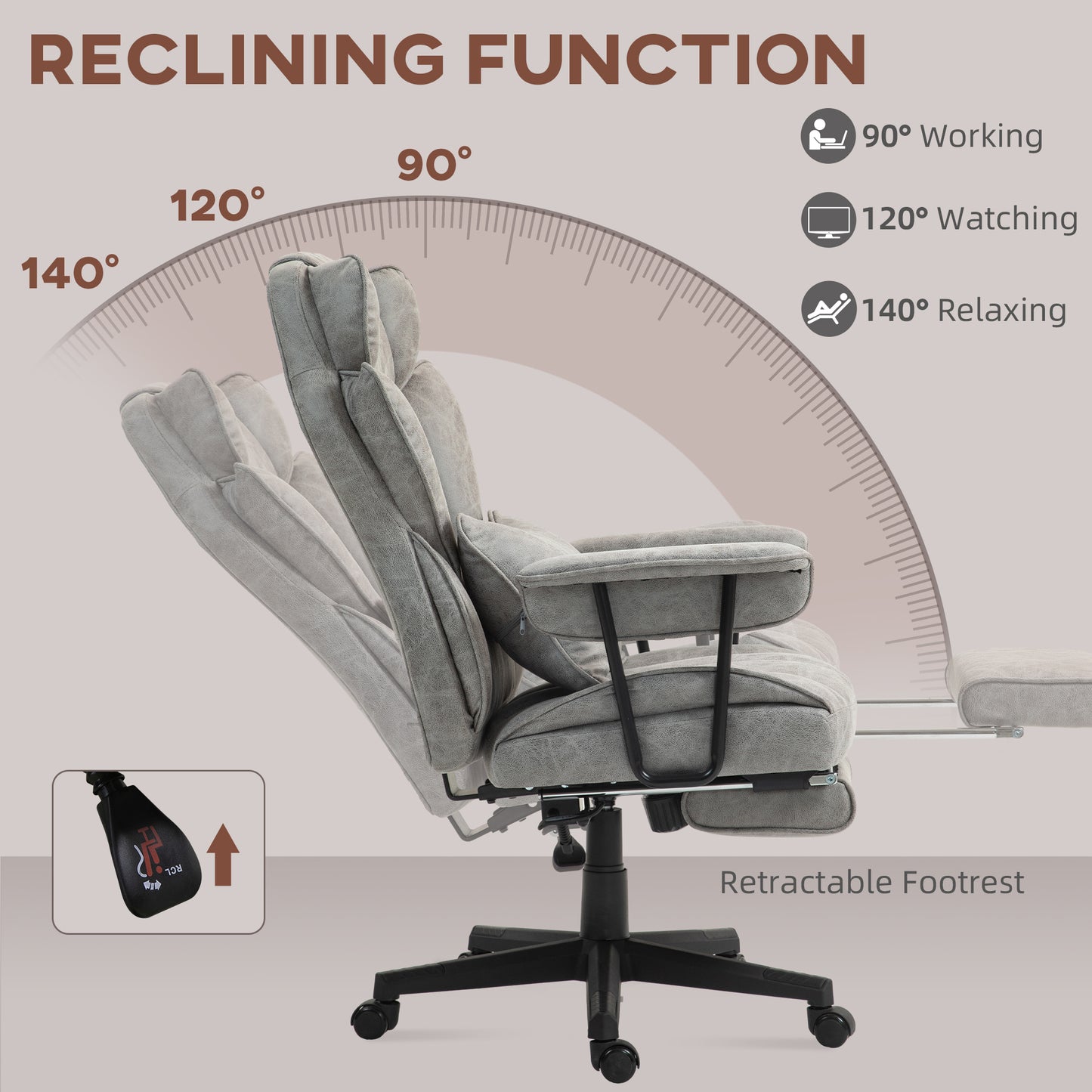 396lbs. Big and Tall Office Chair, Executive Office Chair with Footrest, Lumbar Support, and Reclining Function, Gray
