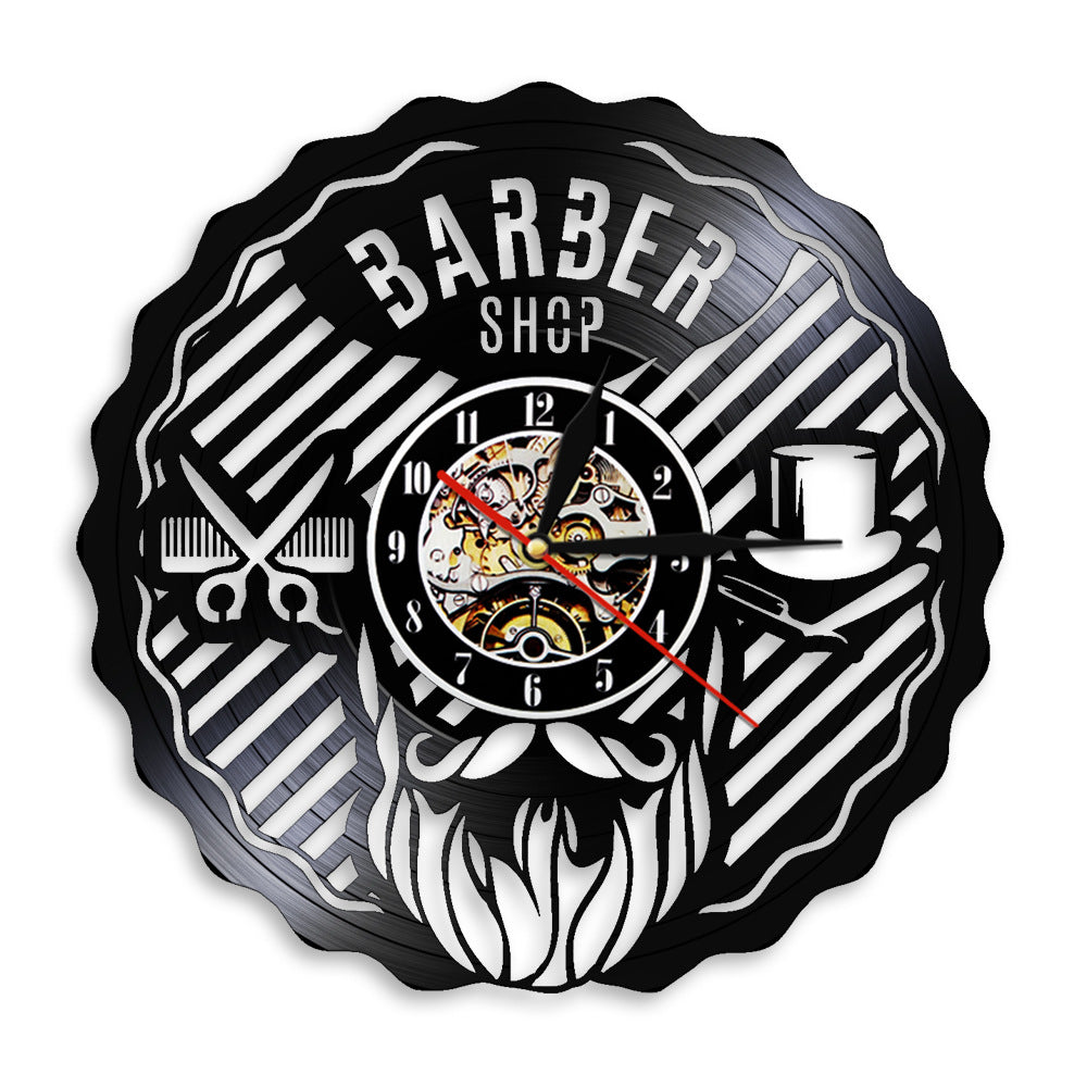 Black Gum Wall Clock Barber Gentleman Beard Vinyl