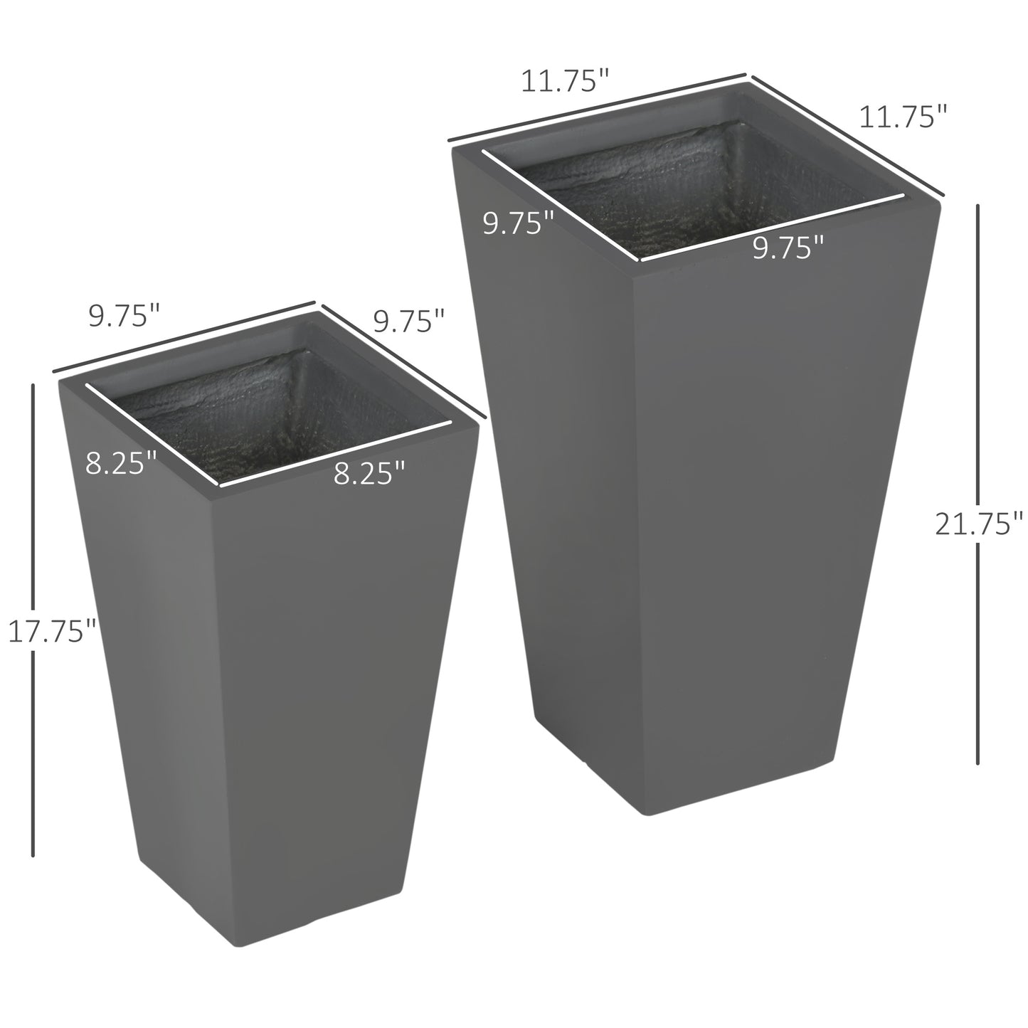 2-Pack Outdoor Planter Set, Flower Pots with Drainage Holes, Durable & Stackable Plant Pot, 22in & 18in, for Porch, Entryway, Patio, Yard, Garden, Gray