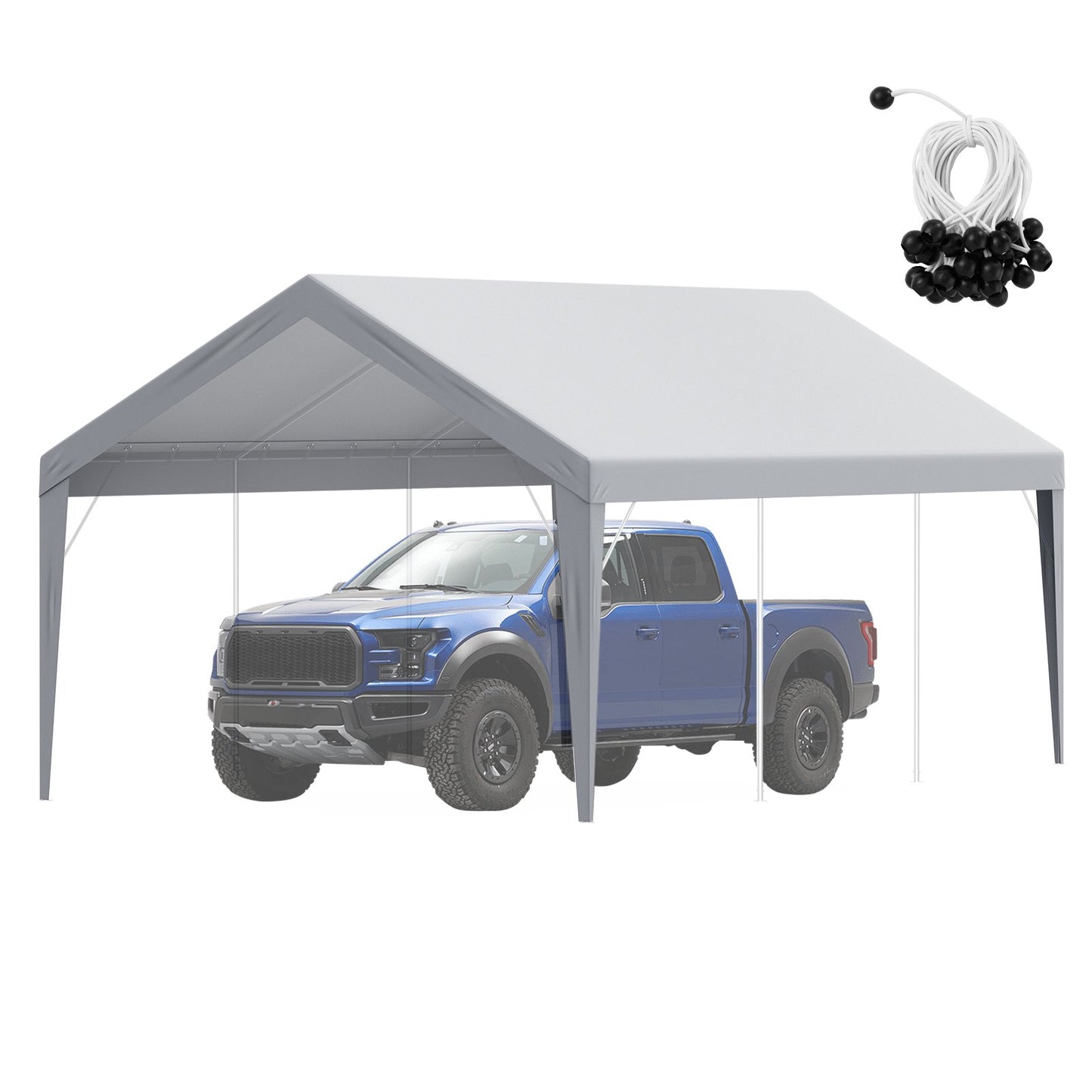 Carport Replacement Canopy Cover 12 X 20 Ft, Garage Top Tent Shelter Tarp Heavy-Duty Waterproof & UV Protected, Easy Installation With Ball Bungees,Grey Only Top Cover, Frame Not Include