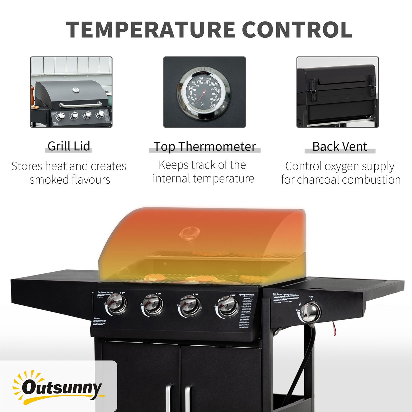 52" Barbecue Grill with Wheels 4+1 Burner Liquid Propane Gas Grill Outdoor Cabinet Style BBQ Trolley w/ Side Burner, Warming Rack