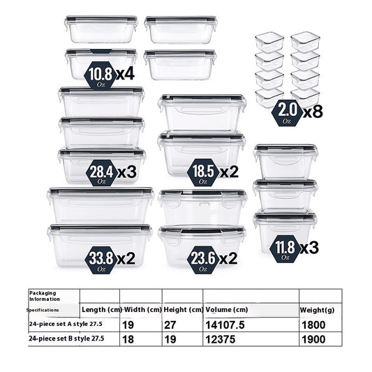 24-piece Kitchen Refrigerator Crisper Microwave Heat-resistant Plastic Lunch Box