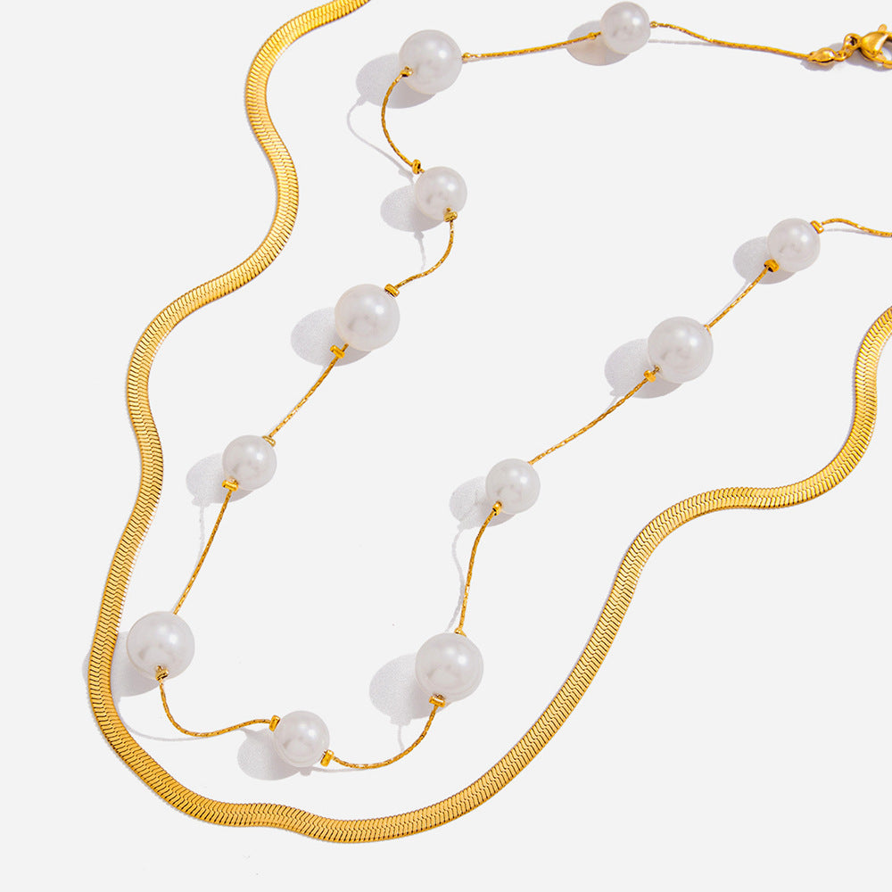 Elegant 18K Gold Stainless Steel Glass Pearl Necklace