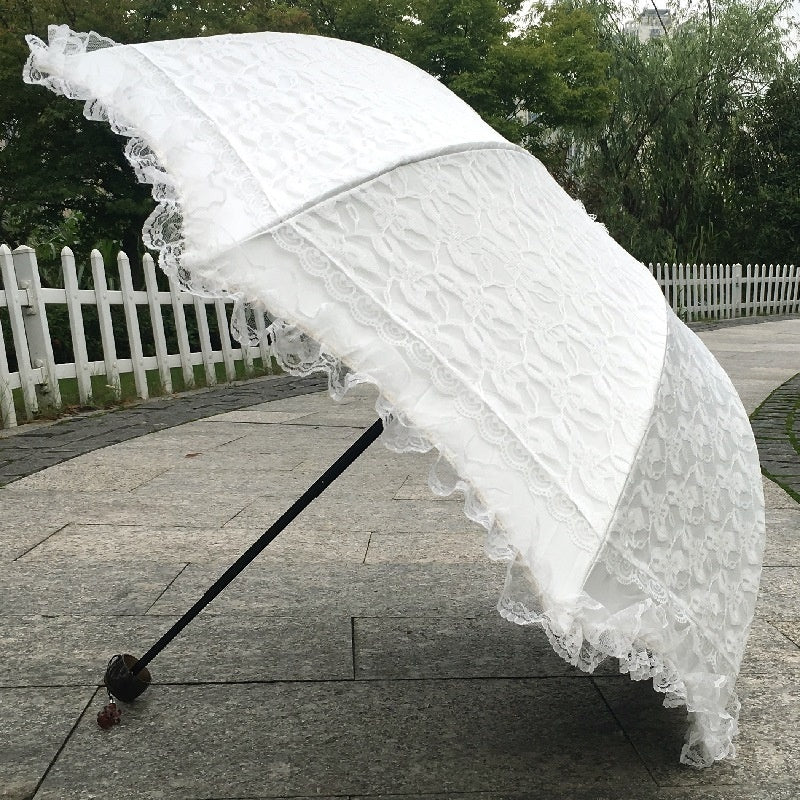 Sun Umbrella UV-proof Lace Black Glue Zero Transparent Three Folding Sun Umbrella