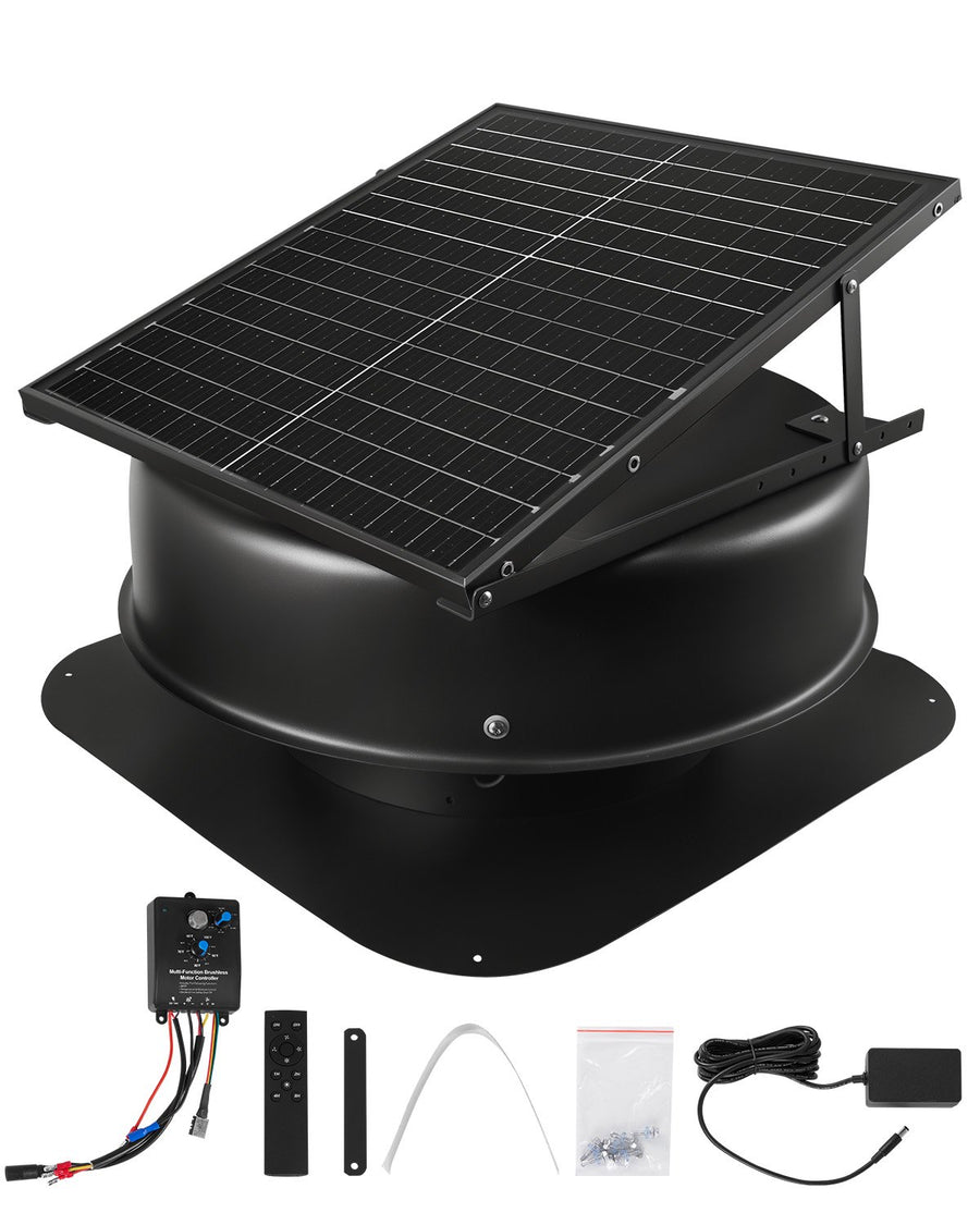Solarbetriebener Ventilator, 50 W Solar-Dachventilator Mit Thermostat, Fernbedienung, 84950 L/min Luftstrom, Integrierter Rauchsensor Mit Automatischer Abschaltung Zum Kühlen & Entfeuchten