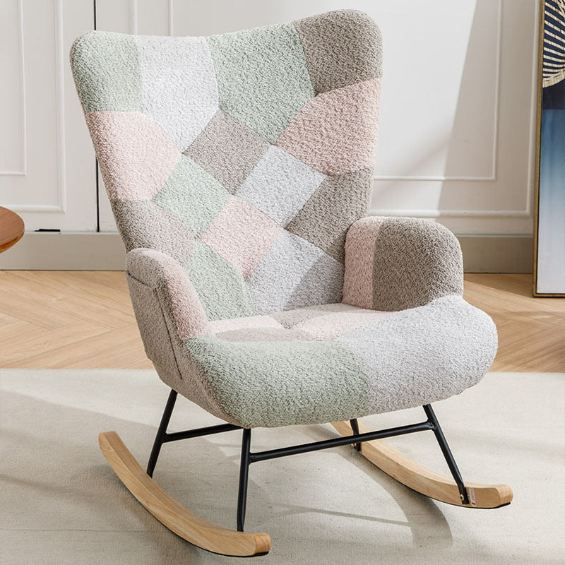 Modern Patchwork Accent Chair With Solid Wood Armrest And Feet
