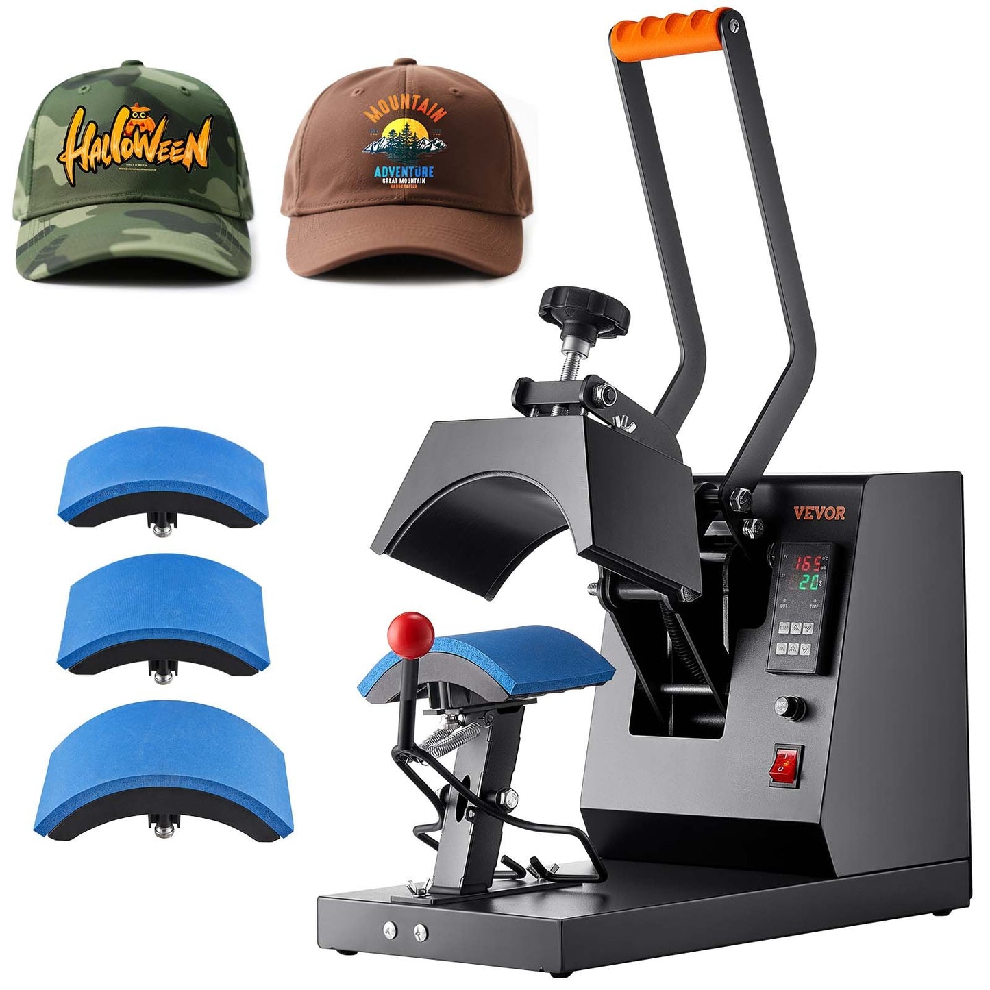 Hut-Heizpresse, 4 In 1 Kappen-Wärmepresse, 15,2x7,6 Cm Klappschalen-Sublimationsübertragung, LCD-Digital-Timer-Temperaturregelung Mit 4 Gebogenen Heizelementen (6x3/6,7x2,7/6,7x2,7x2,7 Cm)