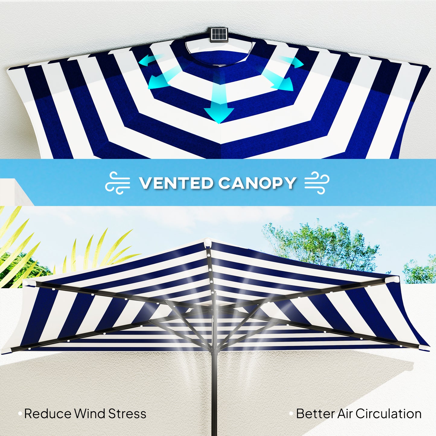 Half Umbrella Outdoor Patio Umbrella, UPF 30+ Small Balcony Umbrella, Vented Half Patio Umbrella with Crank 8 Ribs, Porch Umbrella for Garden Deck Poolside, Navy Blue
