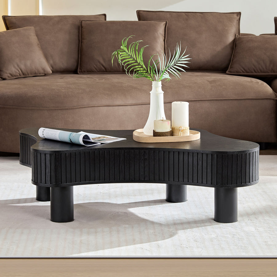 42.52 Inch Modern Wooden Handcraft Drum Coffee Table Irregular Shaped Coffee Table For Living Room,Small Coffee Table With Sturdy Pedestal