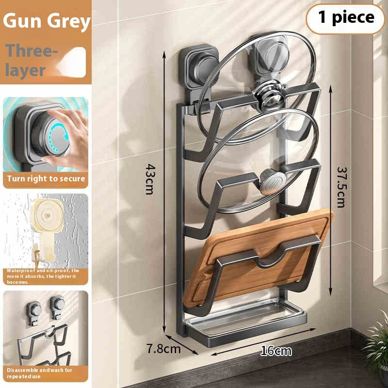 Suction Cup Pot Cover Rack Wall-mounted Punch-free Kitchen Storage Rack