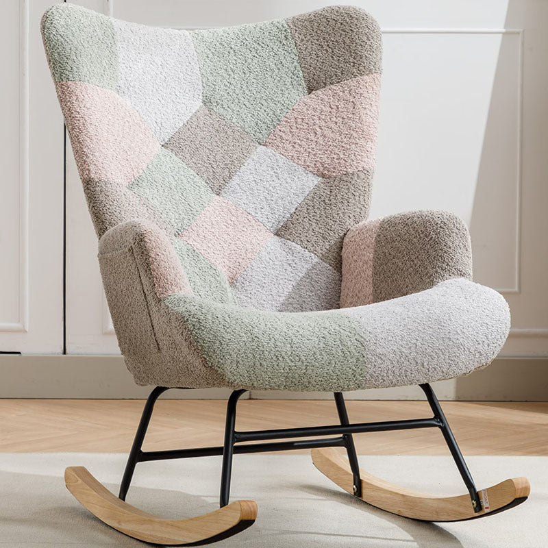 Modern Patchwork Accent Chair With Solid Wood Armrest And Feet